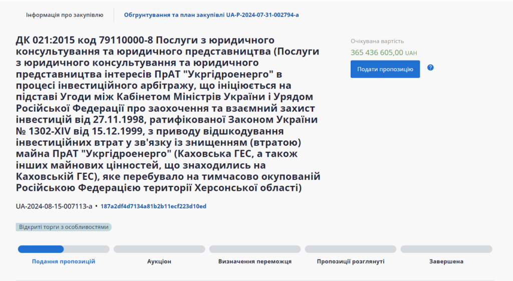 Укргідроенерго оголосило тендер на юридичні послуги для відшкодування збитків від знищення Каховської ГЕС